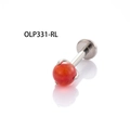 Titanium labret stud with a vibrant orange opal stone in a four-prong setting - Cloudy Orange Red (A195-10#OLP331)