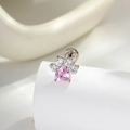 Cute pink zircon cat paw cartilage stud earring with silver flat back screw - A727-8# Pink Heart + White Paw (Stainless Steel External Spiral)