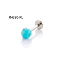 F136 titanium labret stud with a sky blue opal bead and flat base design - Lake Blue (A195-11#OLP380)