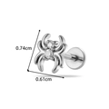 Piercing labret de araña en acero inoxidable plateado con circonita, 0,74cm por 0,61cm - Estilo Araña (2613-4#Plateado)
