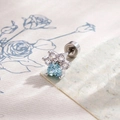 Cute silver paw print stud earring featuring a light blue heart-shaped gem and zircons - A727-4# Blue White (Stainless Steel External Spiral)