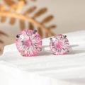 Boucles d'oreilles en zircon rose avec coupe feu d'artifice et griffes en argent - Rose Bébé