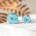Boucles d'oreilles clous en zircon bleu clair argenté avec serti à quatre griffes - Bleu Aquamarine