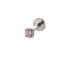 Flacher Titan-Ohrstecker mit rosa Zirkonia und feiner Vier-Klauen-Fassung in Silber - 2,5 mm Zirkon / Silber-Rosa Zirkonia