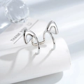 Sleek silver cat ear cuff with white enamel inlay on a minimalist display stand - White (Single Piece)