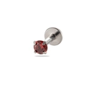 F136 Titan Labret-Stecker mit rundem rotem Zirkonia in einer klassischen Vier-Klauen-Fassung - 2,5 mm Zirkon / Silber-Roter Zirkonia