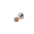 Titan Labret Stecker mit champagnerfarbenem Zirkon in 4-Krallen-Fassung und flachem Ende - Silber-Champagner Zirkon