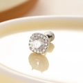 Élégante boucle d'oreille carrée en argent avec zircone sur une assiette en céramique - Blanc (Pièce Unique)(A185-1#)