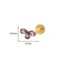 G23 titanium flat back stud with three purple teardrop gems in fan shape gold finish - Purple Teardrop Flower Cluster Style (578-6# Gold)