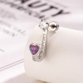 Orecchino a perno in opale a cuore argento con zirconi e pendente a J in acciaio titanio - Pezzo Singolo / Viola