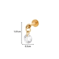 Titanium gold piercing stud featuring a dangling round clear zircon drop and flat base - Round Rhinestone Pendant Style (578-9# Gold)