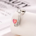 Orecchino a J in acciaio con opale a cuore rosa e pietra zircone scintillante - Pezzo Singolo / Rosa Rossa