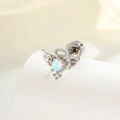 Silver angel wing cartilage piercing with neon opal stone and clear zircon stud - Single Piece / AB Color