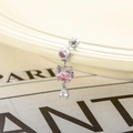 Boucle d'oreille chat argentée avec pierre ovale rose et pendentif zircon goutte - Spirale Extérieure en Acier Inoxydable (A702-2) / Rose
