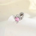 Titanium steel angel wing stud earring with heart design and pink round zircon gemstone - Single Piece / Pink