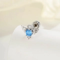 Titanium steel angel wing cartilage piercing stud with light blue zircon stones - Single Piece / Aqua