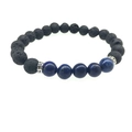 Detail von Lavastein Armband mit blauen Perlen und silbernen griechischen Spacern - Lapislazuli