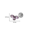 Silver titanium flower stud with three lavender drop stones for lip or ear piercing - Silver & Purple Teardrop Flower Cluster Style (578-6 Silver)