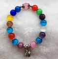 Pulsera de cuentas de piedra ojo de gato de colores con colgante floral plateado hueco - 10mm / Multicolor