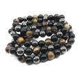 Triple bescherming armband met tijgeroog, zwarte obsidiaan en hematiet kralen voor yoga - 3 Kleuren Gemengde Kralen Stijl