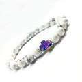 White turquoise beaded yoga bracelet with iridescent metallic cross charm accessory - Multicolor