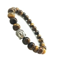 Buddhist tiger eye stone beaded bracelet with a vintage silver Buddha head charm - Tiger Eye