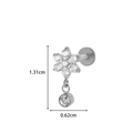 G23 titanium flower labret stud with dangling clear zircon and flat back screw - Silver Floral Rhinestone Pendant (578-11# Silver)