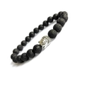 Lava stone bead bracelet with silver Buddha head charm for meditation and yoga - Lava Stone