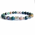 Handcrafted Buddha head energy bracelet with colorful natural stone beads and silver spacers - India Agate