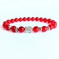 Red agate bead bracelet with silver Buddha head charm and vintage metal spacers - Carnelian