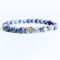 Sodalite stone beaded bracelet with silver Buddha head charm and decorative spacers - Blue Spot Stone