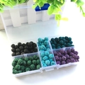 Close-up of multicolor lava stone beads for jewelry making in a transparent storage box - 40 Beads Per Color / Set 2