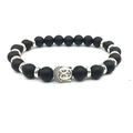 Lava rock bead bracelet with matte black finish and silver-colored metal Buddha head - Frosted Black Stone