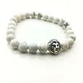 Bracciale di perle in turchese bianco con ciondolo testa di leone in argento vintage - Turchese Bianco
