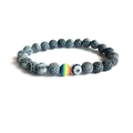 Kralenarmband van natuursteen met grijze craquelé textuur en kleurrijke regenboog kralen - Zwart Verweerde Steen