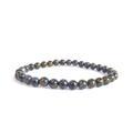 Detailed macro view of 6mm Indian agate and black stone beaded bracelet with gold veins - Line Stone Style