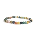Close-up of 6mm multicolor natural Indian agate beads and stone bracelet set - Indian Agate Style