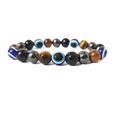 10mm triple protection bracelet featuring tiger eye, obsidian and evil eye beads - Evil Eye 8mm