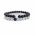 Set of two 8mm black matte stone and luminous synthetic moonstone beaded bracelets - Gray