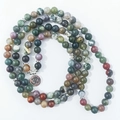 108 beads 8mm Indian agate layered bracelet with OM charm on white background - Om Symbol Style (Indian Agate)
