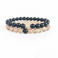 8mm black matte stone and colorful glitter beads bracelet set with dual complementary design - Coffee