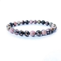 Bracciale impilabile in rodonite naturale da 8mm con motivi in pietra rosa e nera - Rodonite