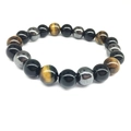 Bracciale in pietre naturali con occhio di tigre, ossidiana nera e perline di ematite - Stile Tricolore Occhio di Tigre Ossidiana Ematite (8)