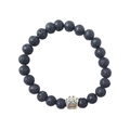 Elastisches schwarzes Lavastein-Armband mit einem silbernen Pfotenabdruck-Anhänger - Lavastein