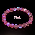 Bracelet de perles de cristal rose givré avec éclat aurore boréale et perle argent - Rose