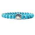 Sky blue beaded bracelet with silver animal paw print charm in turquoise style finish - Blue Turquoise