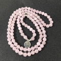 108 rose quartz beads wrap bracelet with a detailed silver lotus charm pendant - Lotus Style