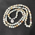 Amazonite 108 beads wrap bracelet with lotus charm and frosted natural stones - Lotus Style