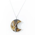 Tiger eye moon pendant necklace with silver tree of life wire wrap and fine chain - Tiger Eye