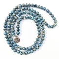 Blue malachite 108 beads 8mm yoga bracelet with Om symbol and lotus metal charms - Om Symbol Style (4783477229060)